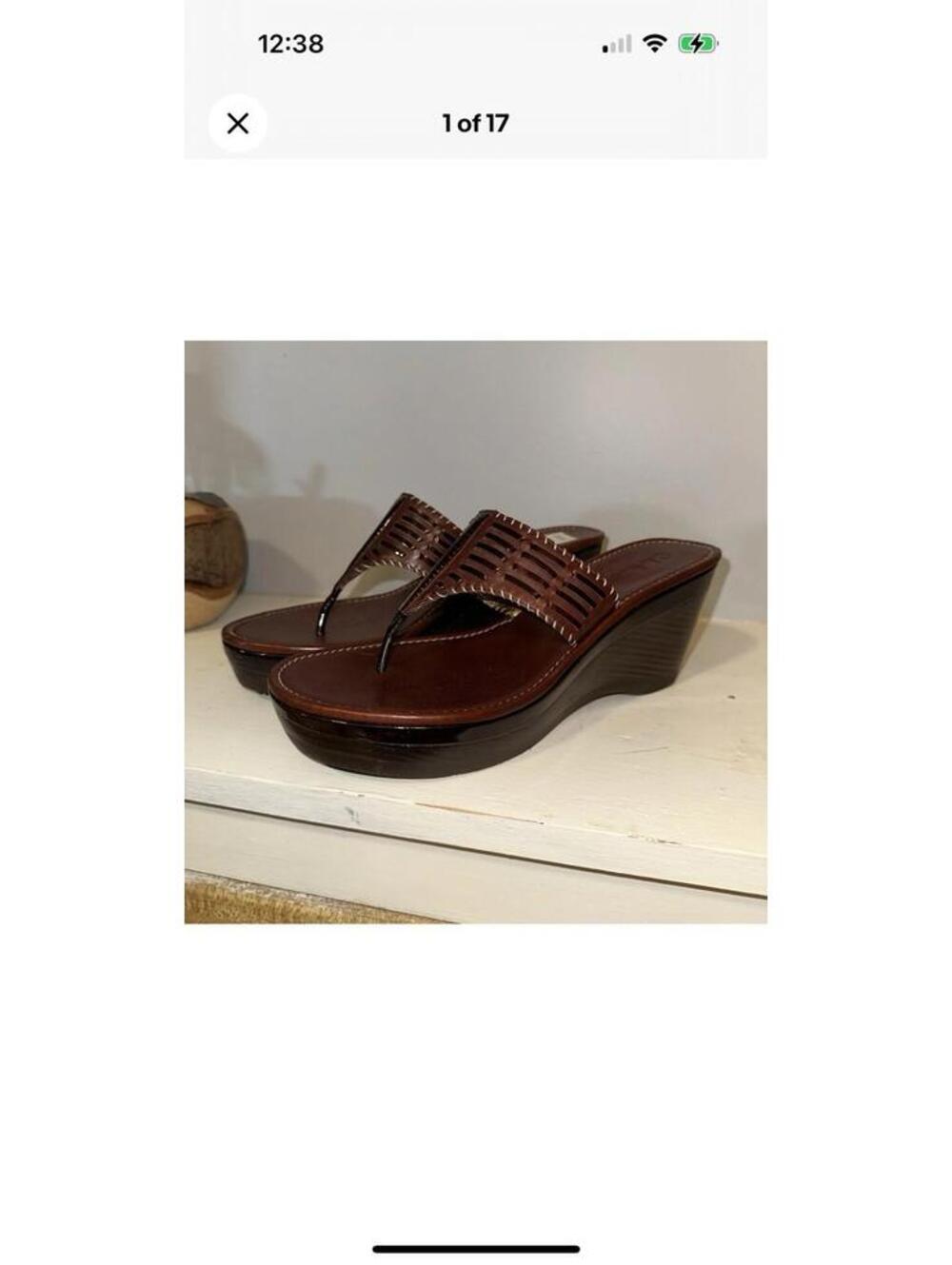 Womens 8.5 B M Cole Haan Air Bria Brown Thong Sandals Platform Wedge Wooden Heel - Picture 2 of 9